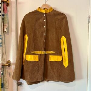 1960s Mexican Leather Poncho w/ Yellow Belt